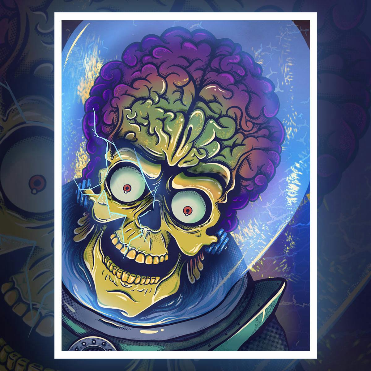 A procreate illustration of the lead Alien from Mars Attacks created by Ian Steele