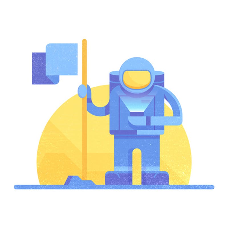 Illustration of an astronaut making it all the way to outer space and only caring about their phone